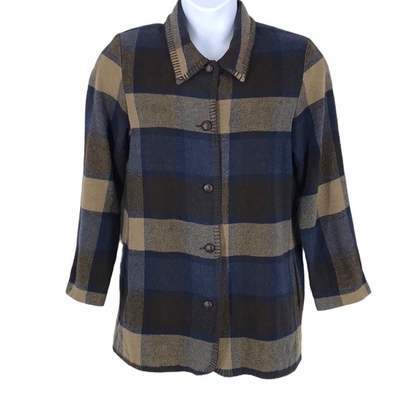 Willow Ridge Plaid Wool Blend Button Down Shacket Size 10 Vintage 1980's - Picture 1 of 11